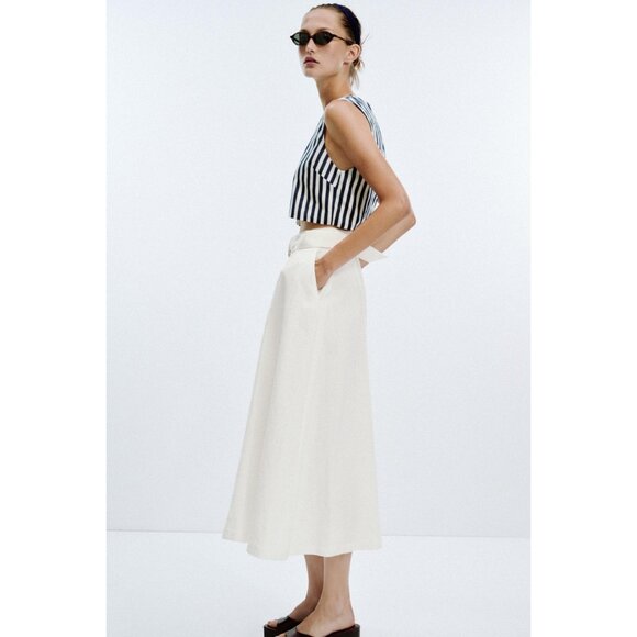 ZARA BELTED LINEN BLEND LONG DRESS - Picture 6 of 10